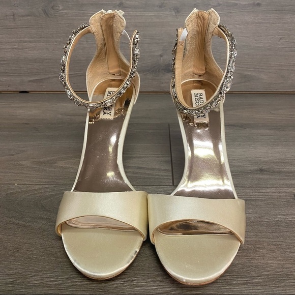 Badgley Mischka | Sindy Ivory Satin Crystal Sandal - Picture 4 of 14